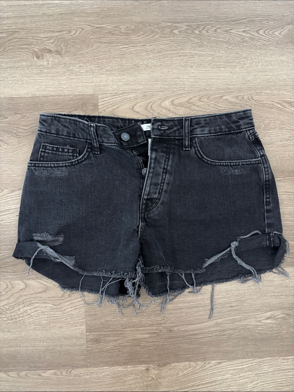 Forever 21 Black Distressed High-Rise Denim Shorts